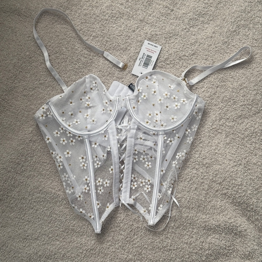 White Floral Mesh Corset Top